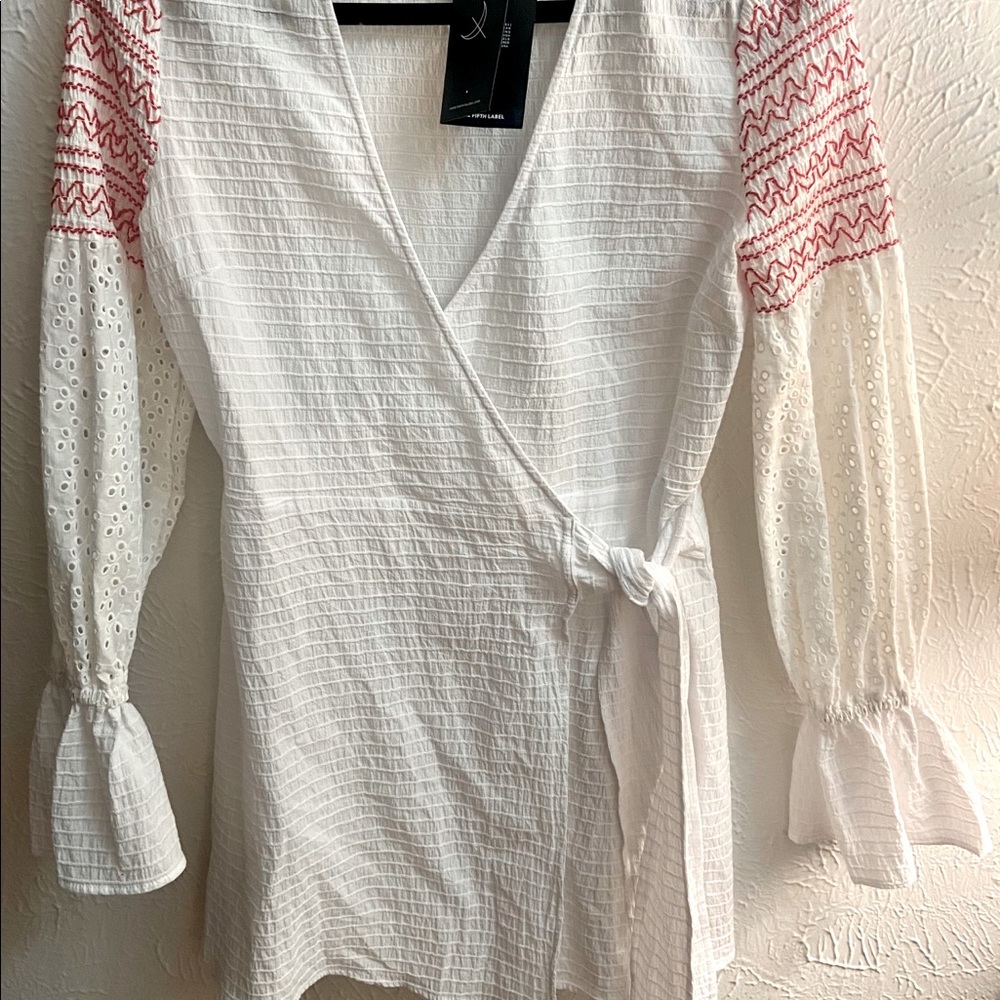 The fifth label white embroidered wrap dress